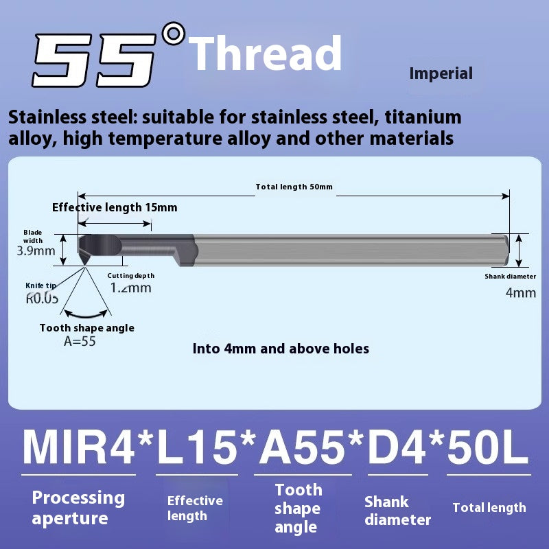 1124-MIR Integral Tungsten Carbide Inserts for Stainless Steel Small Bore Threaded Tools Small Threaded Turning Tools Shandong Denso Pricision Tools Co.,Ltd.